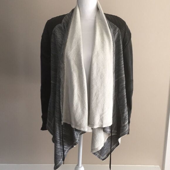 BlankNYC Faux Leather  + Heather Grey Sweatshirt Open Jacket/Sweatshirt - Size M - Picture 1 of 9